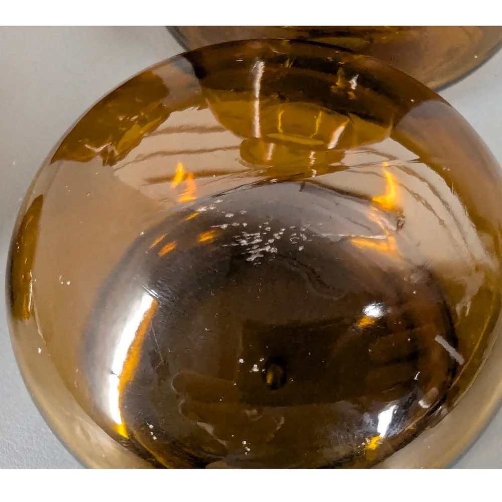 Vintage Amber Glass Apothecary Jar Set Bubble Top Stopper Mid Century Modern